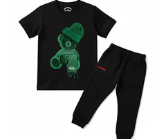 Greeny bear Tracksuit (Not Embroidered) Kids T shirt and trouser | Mini Minors Kin Trends | Kintrends