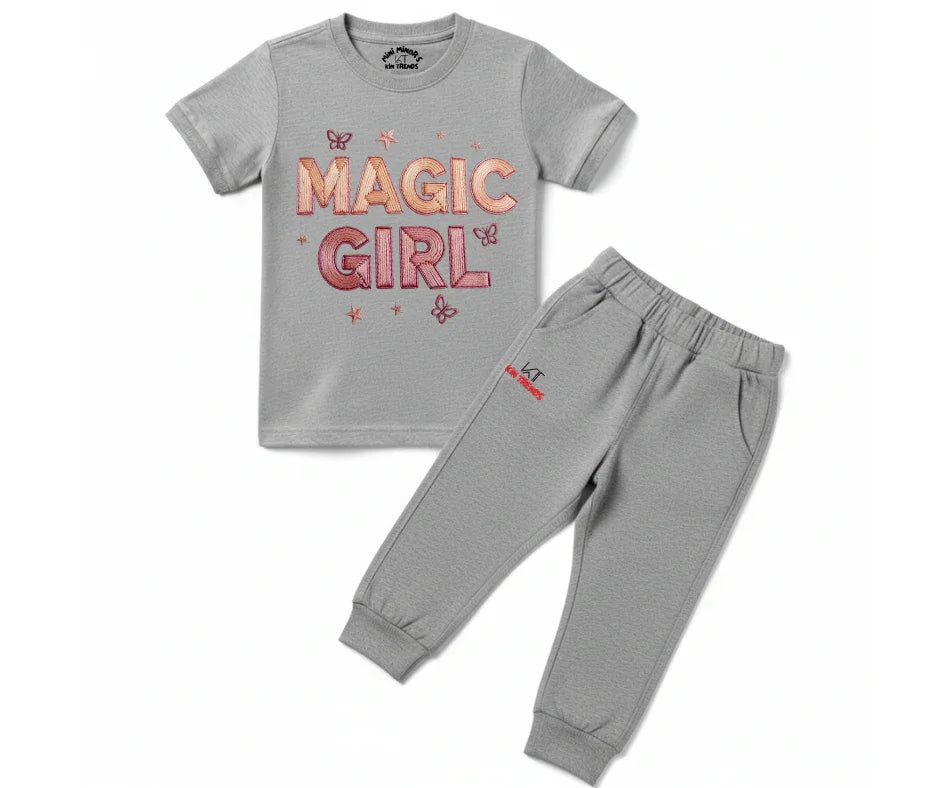 Premium Magic Girl Tracksuit (Not Embroidered) | Kids T shirt and trouser | Mini Minors Kin Trends | Kintrends