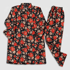 Black Rose ??2 Piece Premium Lawn Kurta Trouser shirt-collar for Girls
