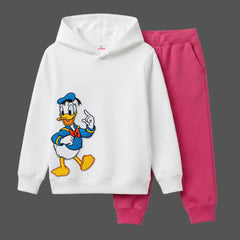 Donald Duck Cartoon Character Printed Girls Winter Fleece Tracksuit - 2 Pcs
