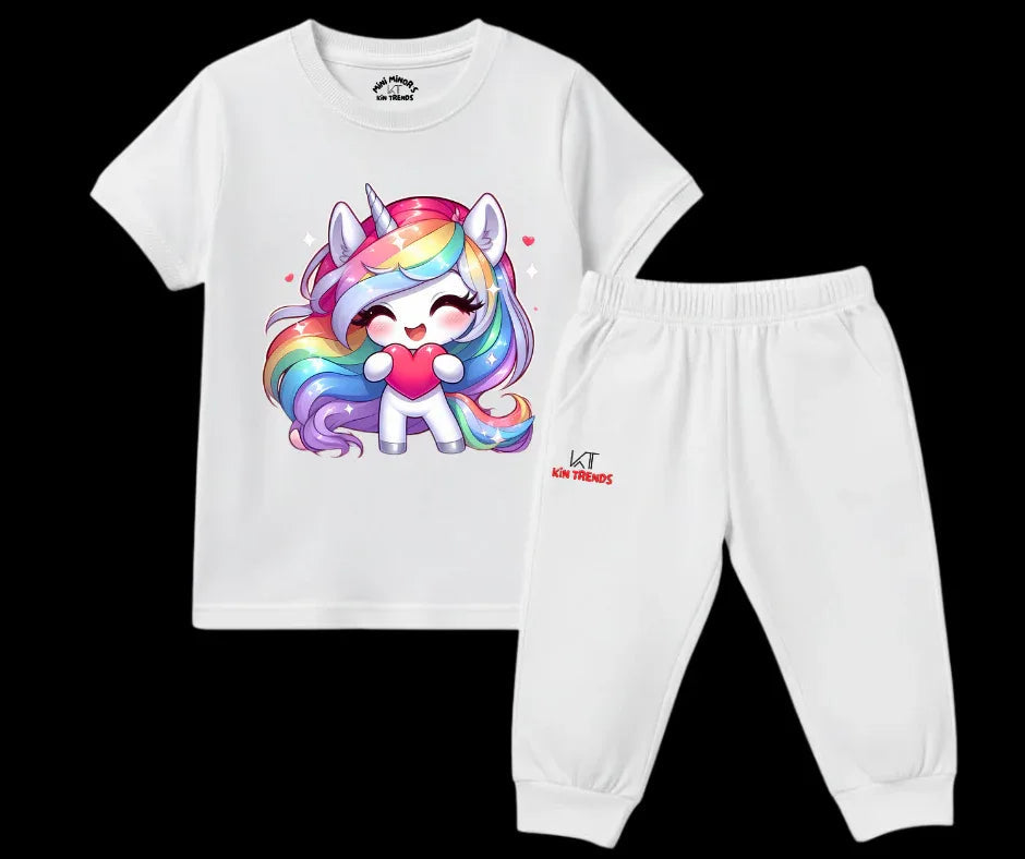 Girls Unicorn & Heart Graphic Summer Tracksuit | Mini Minors Kintrends