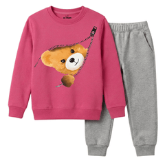 Creative Zipper Peekaboo Bear Girls Winter Sweatshirt Tracksuit - 2 Pcs
