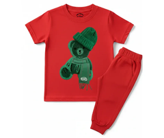 Greeny bear Tracksuit (Not Embroidered) Kids T shirt and trouser | Mini Minors Kin Trends | Kintrends