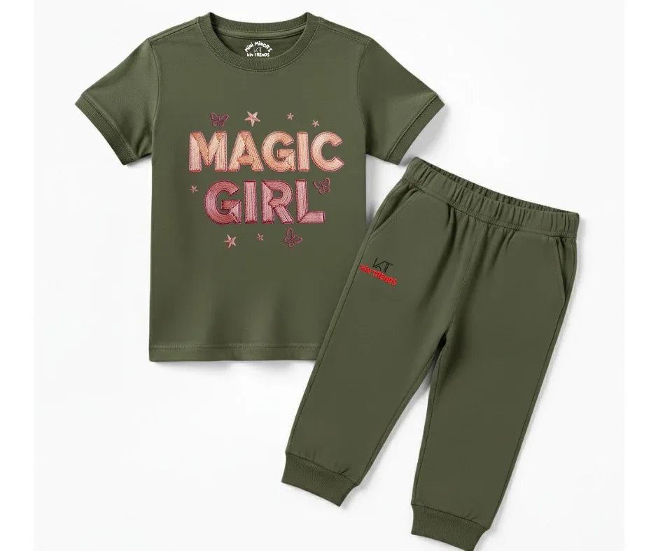 Premium Magic Girl Tracksuit (Not Embroidered) | Kids T shirt and trouser | Mini Minors Kin Trends | Kintrends