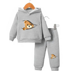 Shy Bear Fleece Hoodie Tracksuit - Kin Trends
