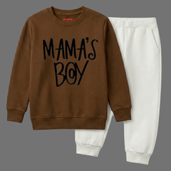 Boys Brown Sweatshirt & White Jogger Set ??Mama's Boy Outfit
