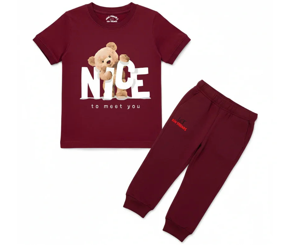 Nice Bear Summer Tracksuit | Kids T shirt and trouser | Mini Minors Kin Trends | Kintrends