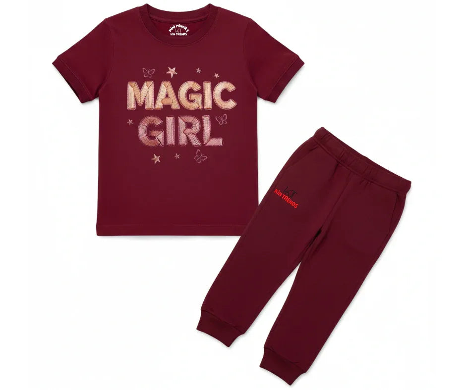 Premium Magic Girl Tracksuit (Not Embroidered) | Kids T shirt and trouser | Mini Minors Kin Trends | Kintrends