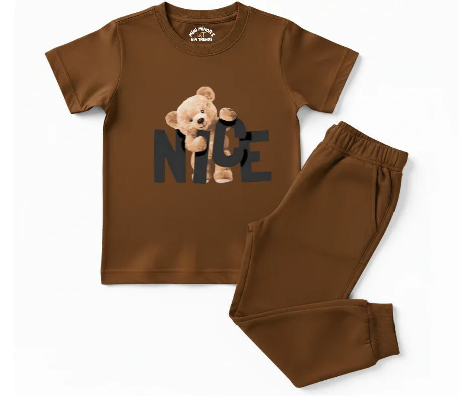 Nice Bear Summer Tracksuit | Kids T shirt and trouser | Mini Minors Kin Trends | Kintrends