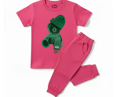 Greeny bear Tracksuit (Not Embroidered) Kids T shirt and trouser | Mini Minors Kin Trends | Kintrends