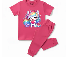Girls Unicorn & Heart Graphic Summer Tracksuit | Mini Minors Kintrends