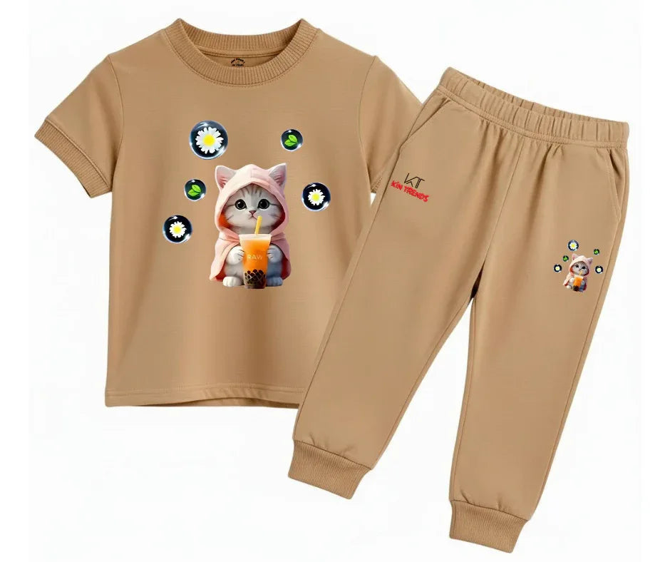 Cutest Cat Tracksuit | Kids T shirt and trouser | Mini Minors Kin Trends | Kintrends