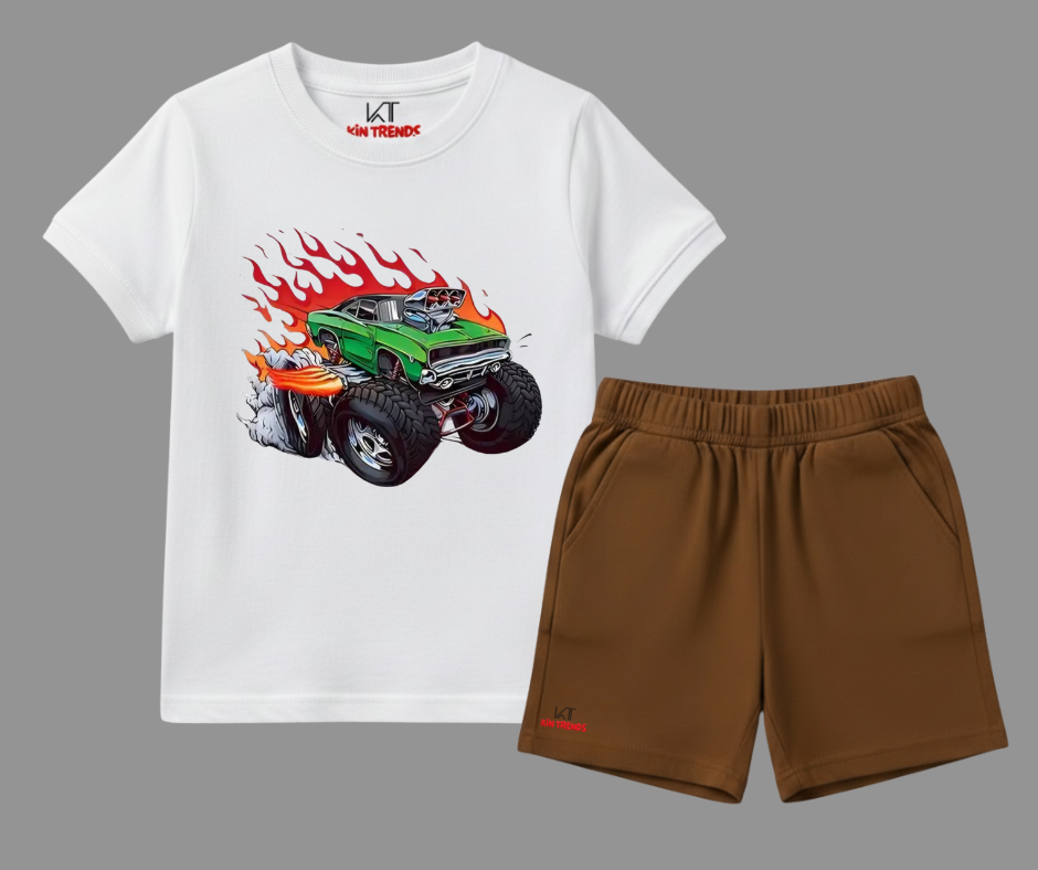 Monster Truck T Shirt and Brown Shorts Set| Mini Minors Kintrends