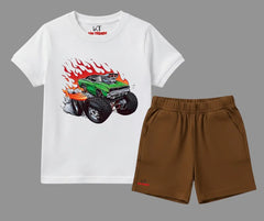 Monster Truck T Shirt and Brown Shorts Set| Mini Minors Kintrends
