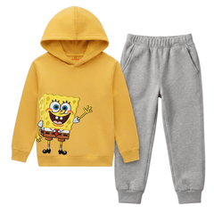 SpongeBob Cartoon Character Printed Kids Winter Fleece Tracksuit - 2 Pcs