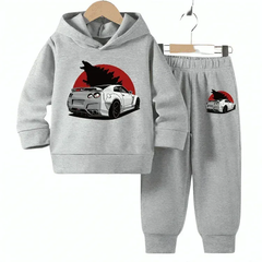Car Printed Fleece Hoodie Tracksuit - Kin Trends