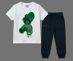 Greeny bear Color Contrast Tracksuit (Not Embroidered) Kids T shirt and trouser | Mini Minors Kin Trends | Kintrends