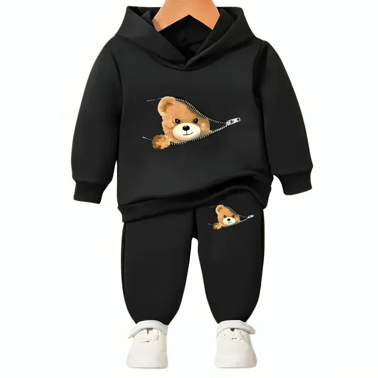 Shy Bear Fleece Hoodie Tracksuit - Kin Trends