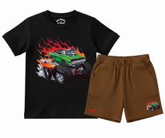 Monster Truck T Shirt and Brown Shorts Set| Mini Minors Kintrends