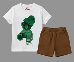 Color Contrast Greeny Bear Shorts Set (Not Embroidered) Kids T shirt and shorts | Mini Minors Kin Trends | Kintrends