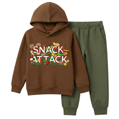 Snack Attack Junk Food Graphic Printed Kids Winter Fleece Tracksuit - 2 Pcs