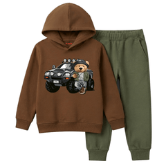 Boys Adventure Bear 4x4 Jeep Graphic Print Winter Hoodie Suit