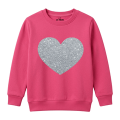 Classic Silver Glitter Heart Print Kids Winter Crewneck Sweatshirt