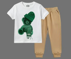 Greeny bear Color Contrast Tracksuit (Not Embroidered) Kids T shirt and trouser | Mini Minors Kin Trends | Kintrends
