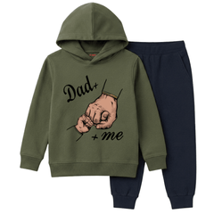 Dad and Me Fist Bump Typography Printed Kids Winter Fleece Tracksuit - 2 Pcs