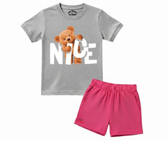 Nice Bear T Shirt & Shorts Combo ??Gray/Pink | Mini Minors Kintrends