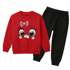 Cute Kitten Big Eyes Girls Winter Sweatshirt Tracksuit - 2 Pcs