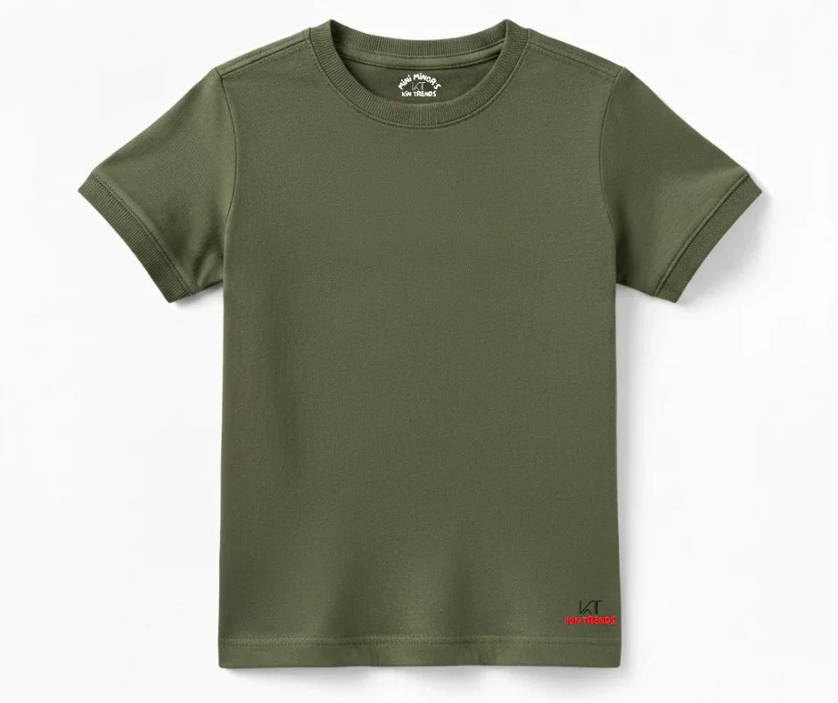 Olive Green Color Plain T Shirt for kids | Mini Minors Kintrends