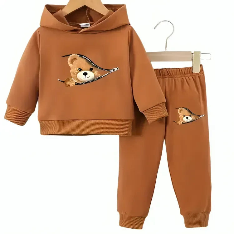 Shy Bear Fleece Hoodie Tracksuit - Kin Trends