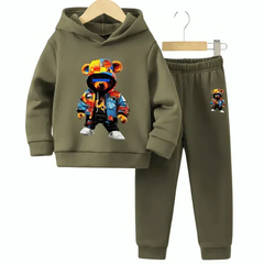 Colorful Bear Fleece Hoodie Tracksuit - Kin Trends