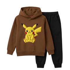 Pikachu Pok?mon Cartoon Character Printed Kids Winter Fleece Tracksuit - 2 Pcs