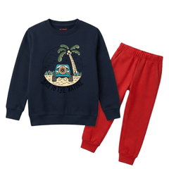 Navy Blue & Red Beach Palm Tree Car Print Winter Suit