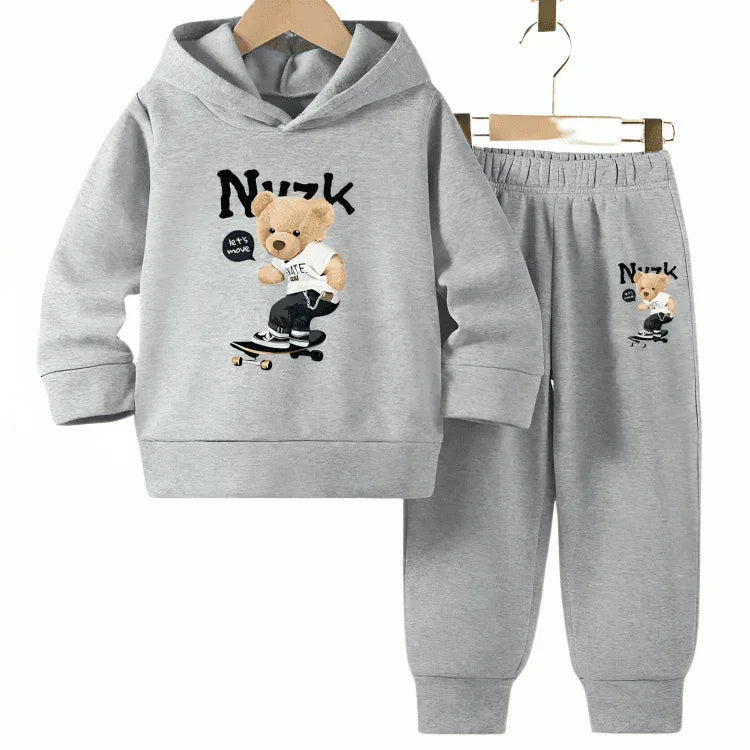 Skater Bear Multiple Fleece Hoodie Tracksuit - Kin Trends