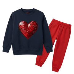 Red Disco Sequin Heart Girls Winter Tracksuit - 2 Pcs