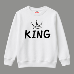 King Bold Crown Sketch Typographic Slogan Kids Winter Crewneck Sweatshirt