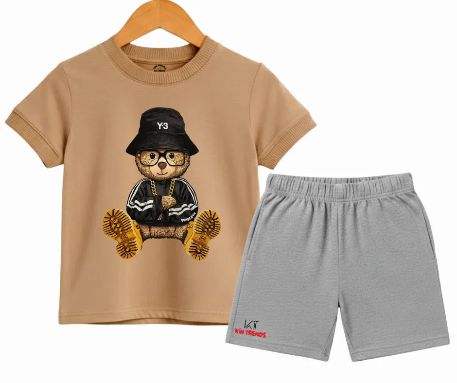 Street-Style Teddy Graphic T Shirt & Shorts Combo | Mini Minors Kintrends