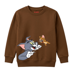 Tom and Jerry Classic Cartoon Action Graphic Kids Winter Crewneck Sweatshirt