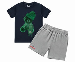 Color Contrast Greeny Bear Shorts Set (Not Embroidered) Kids T shirt and shorts | Mini Minors Kin Trends | Kintrends