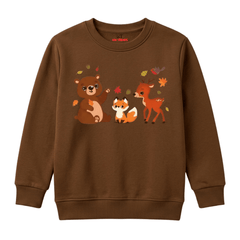 Cute Autumn Forest Friends Bear Fox Deer Kids Winter Crewneck Sweatshirt