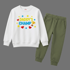 White Sweatshirt & Olive Jogger Set ??Daddy's Champ Outfit