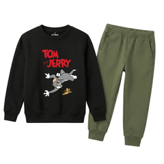 Black & Olive Green Classic Tom & Jerry Graphic Winter Suit