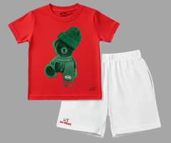 Color Contrast Greeny Bear Shorts Set (Not Embroidered) Kids T shirt and shorts | Mini Minors Kin Trends | Kintrends
