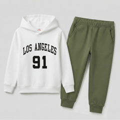 Los Angeles 91 Varsity Graphic Printed Kids Winter Fleece Tracksuit - 2 Pcs