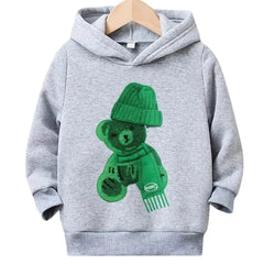 (Not Embroidered) Printed Greeny Bear Warm Fleece Hoodie - Kin Trends