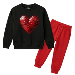 Red Disco Sequin Heart Girls Winter Tracksuit - 2 Pcs