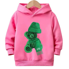 (Not Embroidered) Printed Greeny Bear Warm Fleece Hoodie - Kin Trends